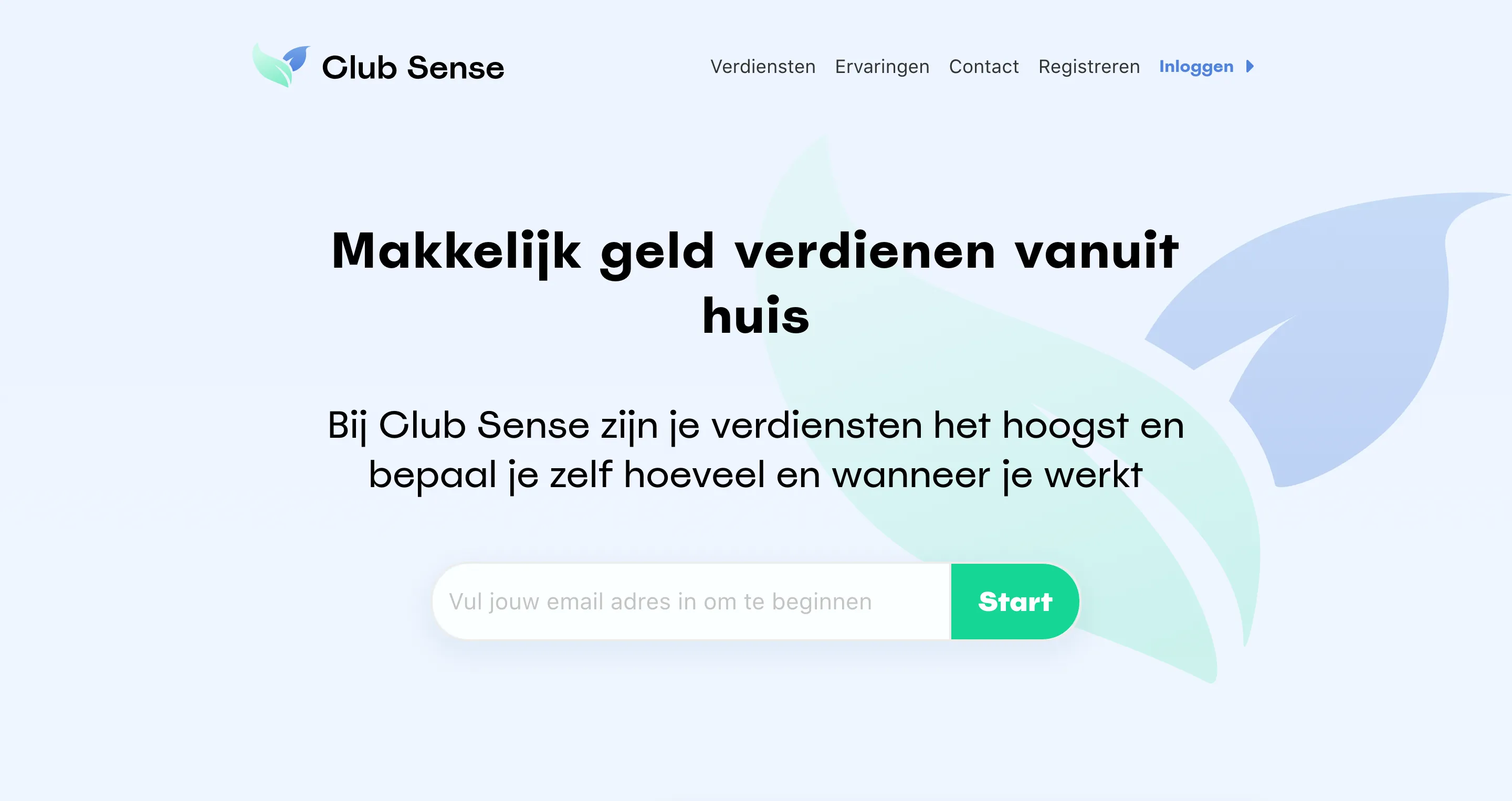 Homepage van Clubsense voor nieuwe modellen
