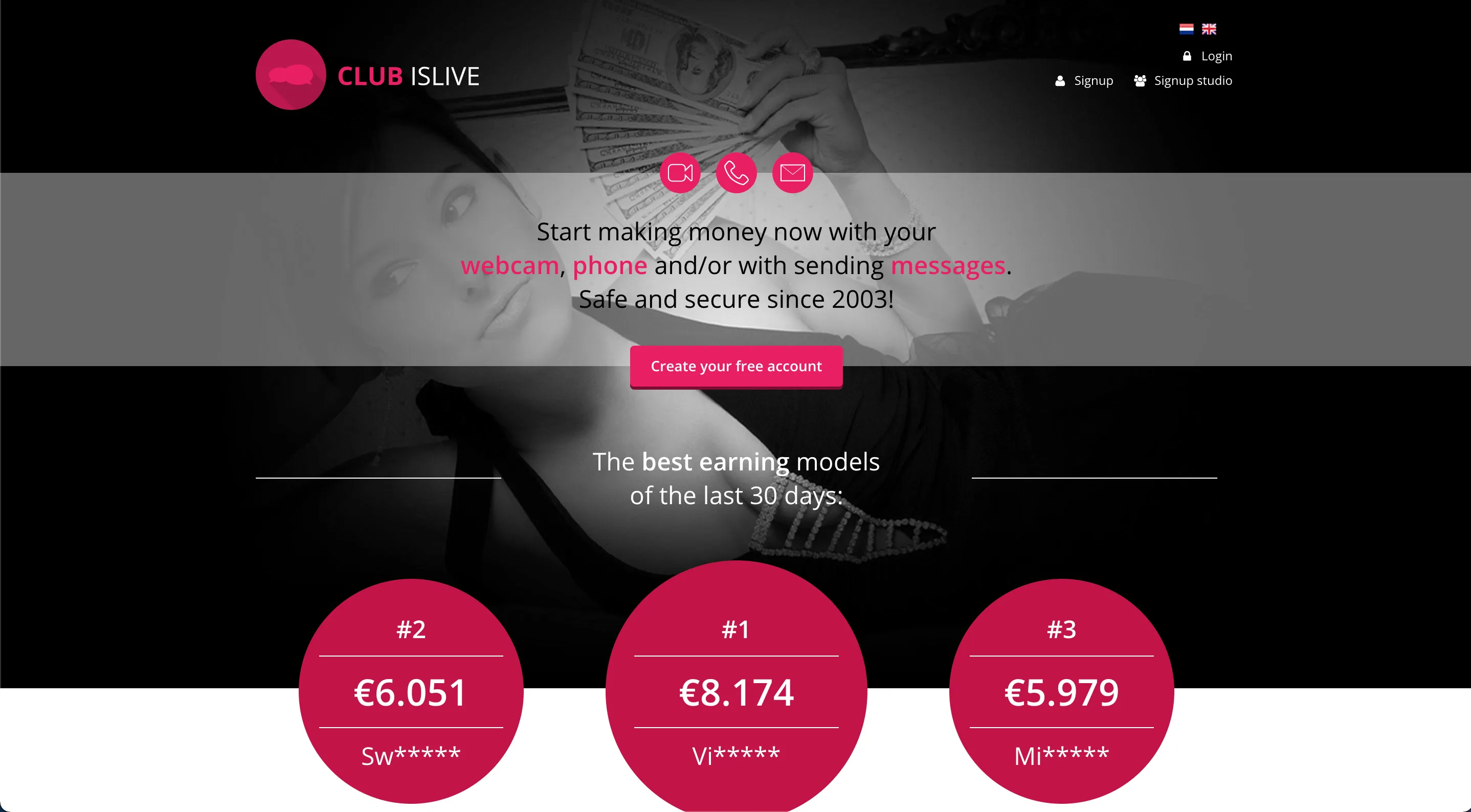 Homepage van ClubIsLive om je aan te melden