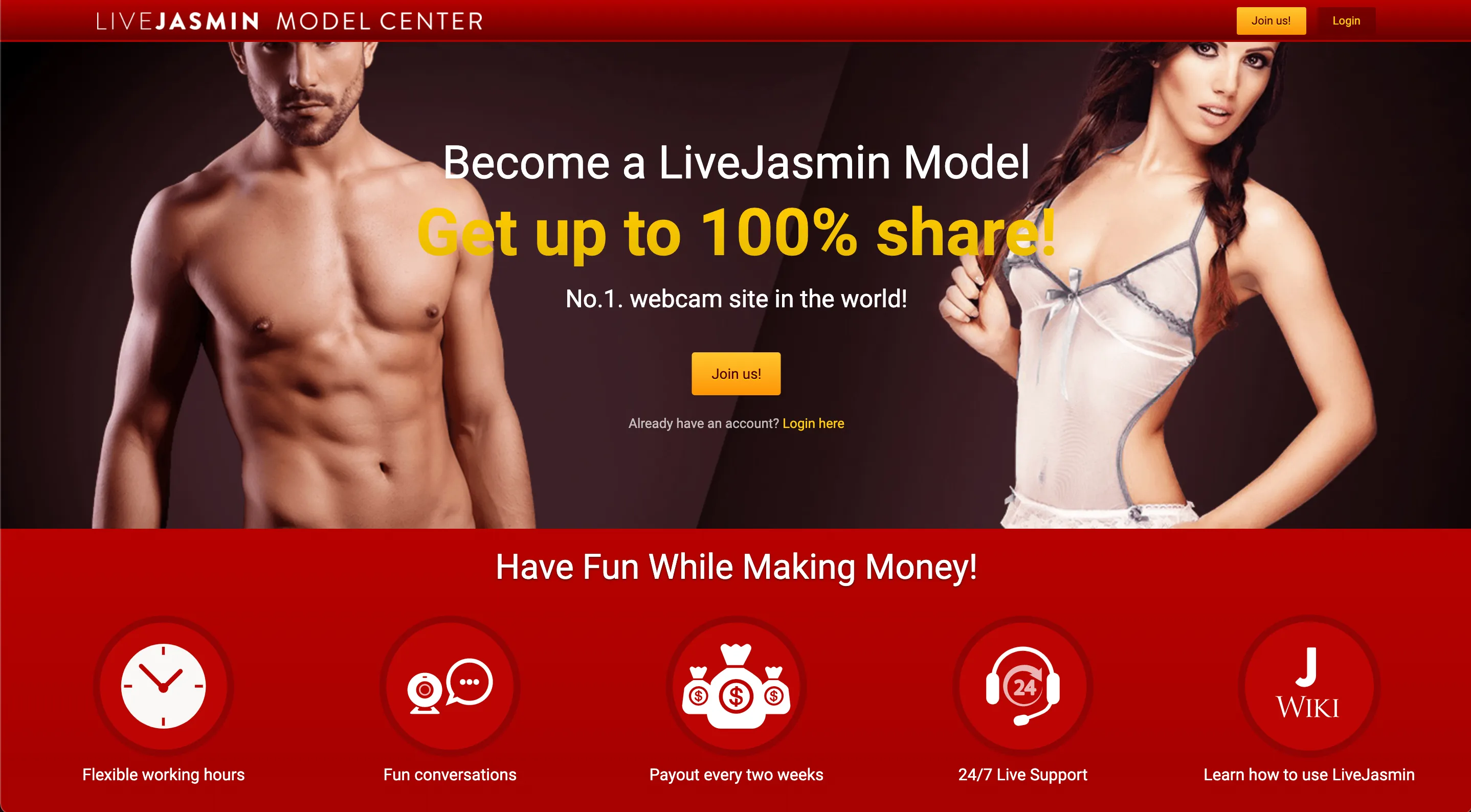 Homepage van het LiveJasmin Model Center